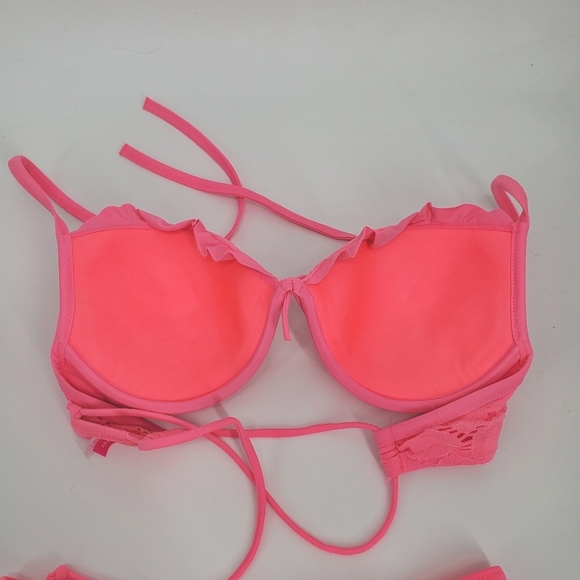 Victoria Secret Pink Lace Swim Bikini Padded Top Sz. 34D - Picture 6 of 8